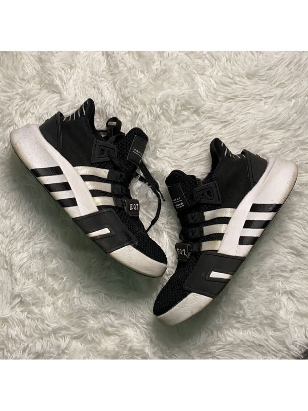 Adidas black and white EQT semi mid sneaker